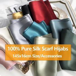 100 Pure Silk Scarf and Shawls for Women Doubleside Thin Long Scarves Ladies Solid Hijabs Bag Asscssroies Neck Foulard 240425