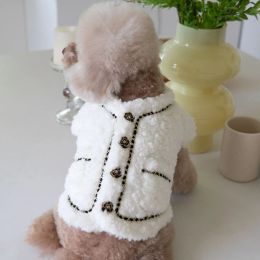 Jackets White Plush Coat for Pet, Warm Coat, Lovely Dog Clothes with Rose Metal Buckle, Cat Clothes, Pet Clothing, Short Jacket