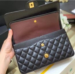 Bolsa de designer 10A Top Quality Jumbo Double Flap Luxury Bag 23cm 25cm 30cm Caviar de couro genuíno Classic Classic All Black Bolsa Bolsa Solded ° de