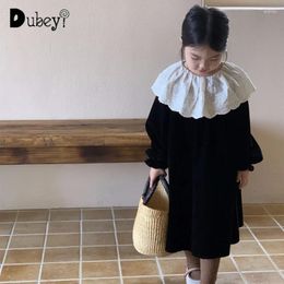 Girl Dresses Toddler Girls Dress Autumn Korean Loose French Vintage Lace Neck Clothes Black Casual Costumes