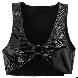 Camisoles Tanks Tops Women Wetlook Bustier Crop Pole Dance Stage Performance Costume Shiny Faux Leather Y Lingerie Bralette Top Club R Otwb7