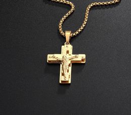 Hip Hop Rock Jesus hollow Stainless Steel Gold Necklace Pendant For Men Male Punk Gothic jewelry8857767