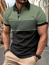 Striped Mens Casual Color Block Short Sleeve Lapel Polo Shirt For Summer Golf EUROPEAN Measurement 240416