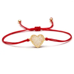 Charm Bracelets White Cubic Zirconia Brass Love Heart Bracelet Women Girl 2024 Fahion Lovely Copper CZ Red Orange String Jewellery Gift