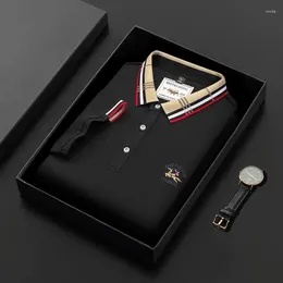 Men's Polos High End Mercerized Cotton Lapel Color Matching Short Sleeve Polo Shirt 2024 Brand Embroidery Casual T-shirt