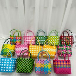 Plastic Hand-woven Bag Small Square Bag Hand-woven Bag Children's Vegetable Basket Souvenir Woven Basket Handbag