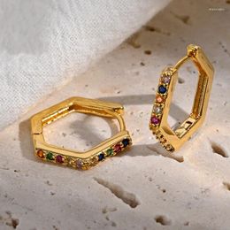 Stud Earrings 2024 Fashion Women Elegant Geometric Colorful Zircon Inlaid Rhombus Earring Sexy Party Pentagon Copper