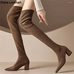 Boots Sexy High Women 2024 Winter Fashion Over The Knee Botas Mujer Suede Zip Pumps Sock Shoes Heels Black Khaki