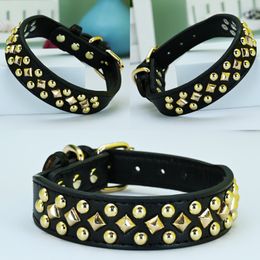 Fashion Anti Bite Studded Dog Collar Spiked Puppy Collar with Gold Square Spike for Small Dogs Large Dogs