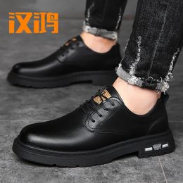 Hanhong leather shoes mens spring British style work Martin boots formal casual large toe thick soled sh 240417