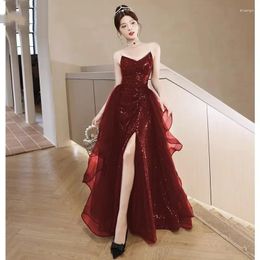 Party Dresses Sweet Memory Evening Gown Bride 2024 Summer Vintage Sexy Light Luxury Banquet Wine Red Prom