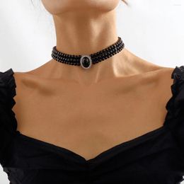 Choker Multi-Layer Black Imitation Pearl Necklace Bead Chain Punk Ladies Wedding Short Clavicle Necklac Girl Charm Banquet Jewellery