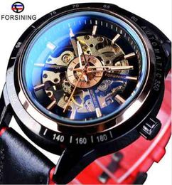 Forsining Motorcycle Design Transparent Genuine Red Black Belt Waterproof Skeleton Men Automatic Watches Top Brand Luxury Clock3042646