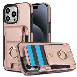Fashion design Card slot Ring buckle holder PU+TPU cases suitable for Apple 15PROMAX/14XR/12XS/11 solid color card holster 360 full protection