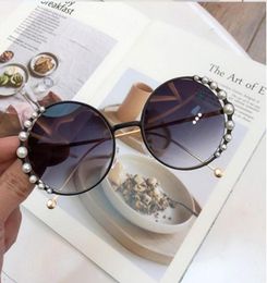 Oversized Black Round Sunglasses Women Half Rim Flat lens Pearl Sunglasses Trendy Female Unique Eyewear UV4001674029