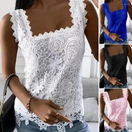 Women's Blouses Floral Lace Blouse Elegant Embroidered Vest For Women Square Collar Tank Top Lightweight Summer Thin Ladies