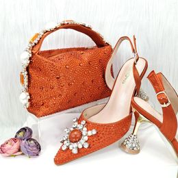 Dress Shoes Doershow Come Matching Women Shoe And Bag Set Decorated Orange Nigerian Italy HGO1-33