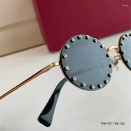 Sunglasses 2024 Brand Round Oval Small Alloy Rimless Crystal Shiny Female Rhinestone Shades Quality With Box