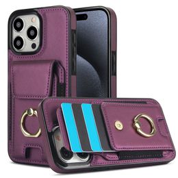 Luxury design Ring buckle holder 360 full protectioncases suitable for Apple 15PROMAX/14XR/12XS/11 solid Colour card holster Card slot PU+TPU Leather Like