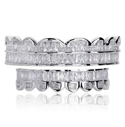 New Discount Baguette Set Teeth Grillz Top Bottom Silver Colour Grills Dental Mouth Hip Hop Fashion Jewellery Rapper Jewelry3878758