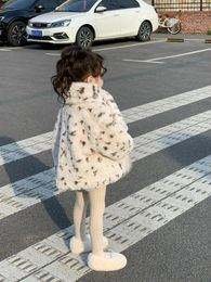 Jackets Korean Style Childrens Clothing Fashion 2024 Winter Girls Leopard Print Coat Children Warm Padded With Cotton