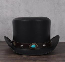 Berets Women Men Leather Top Hat President Traditional Fedoras Magician Steampunk Cosplay Party Caps Dropshiping 3Size 13CM4367469