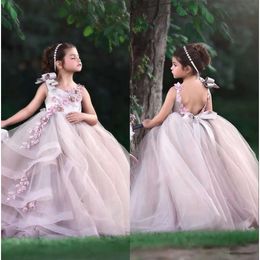 Layered Tulle Scoop Ruffles Neck A Line Flower Girls 3D Lace Applique Beaded Girls' Birthday Dresses Formal Party Wears Bc2277 pplique '