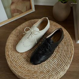 Casual Shoes EAGSITY Cow Leather Oxford Women Flats Pointed Toe Lace Up Comfort Ladies Flat Party Driving