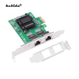 Cards kebidu 2*RJ45 Port Lan Adapter Network Card PCIe 1x Gigabit Dual Port Server 10/100/1000Mbps Ethernet Controller for Desktop