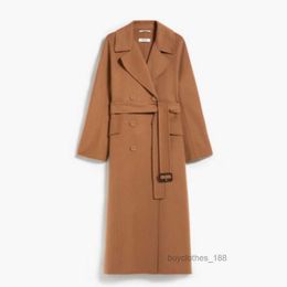 Women's Wool Coat Cashmere Coat Designer Fashion Show The Same Coat Classic Brand MaxMaras 2024 Spring/Summer New Product Womens Sheep Wool Lace Up Coat Camel S7B8