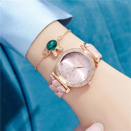 Wristwatches 2024 Women Watches Fashion Rose Gold Watch Bracelet Set Ladies Stainless Steel Silver Strap Female Quartz