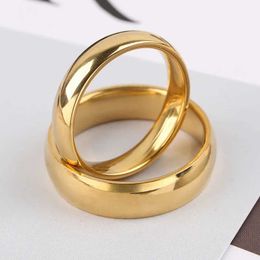 Band Rings 2024 New Simple Fashion Smooth Alloy Ring Classic Gold Couple Wedding Engagement Jewelry Gift Q240427