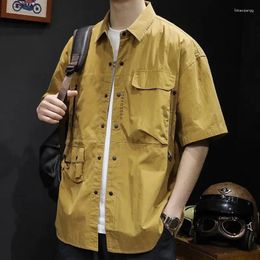 Men's Casual Shirts Man Shirt Oversize With Pocket For Men Cargo Clothing Asia Things Korean Style Fashion 2024 Social I