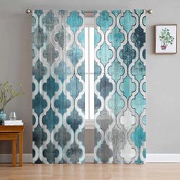 Curtain Retro Abstract Paint Mottled Moroccan Blue-Green Sheer Curtains For Bedroom Living Room Voile Window Tulle Drapes