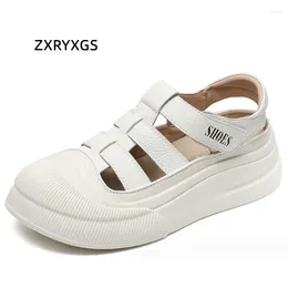 Dress Shoes ZXRYXGS Top Layer Cowhide Summer Sneaker Sandals 2024 Round Toe Casual Hollow Roman Women Fashionable Wedges