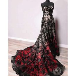 A i vintage czarne czerwoną linię sukienki bez rękawów długie formalne sukienki wieczorne gradient Bling Lace Applique Sukienka dla kobiet ppliques