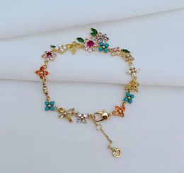 New Fashion Luxury Countryside Style Charm Bracelet for Women Girls Fresh Cute Butterfly Four Flower Inlaid Colorful Zircon Pearl Metal Love Bracelets Jewelry