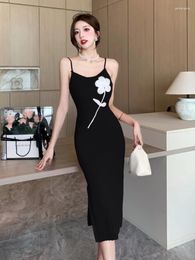 Casual Dresses Sexy Spaghetti Straps Black Bandage Dress 2024 Arrival Women Midi Crystal Diamond Split Bodycon Club Party Vestidos