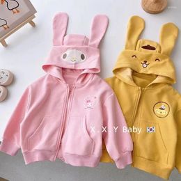 Jackets Spring Autumn Baby Girls Lovely Cartoon Shower Kangaroo Pocket Zip Sweatshirt Kids Coat Tops Children Hoodie Outfit 3-12 Years