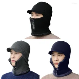 Berets Fleece Lining Beanie Scarf Set Motorcycle Balaclava For Men Hooded Hat Knitted Unisex Winter Hiking Cycling Dropship