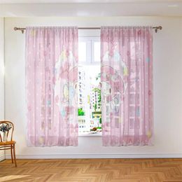 Curtain Melody Cartoon Cute Voile Home Bedroom Living Decoration Translucent Tulle Pole Bag 2pcs Kids Teenage