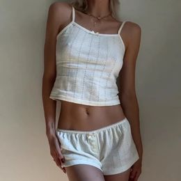 Retro Fairy Coquette Y2K Pajamas Outfits Comfy 2 Piece Set Loungewear Women Sexy V Neck Spaghetti Strap Camis Crop Tops Shorts 240426