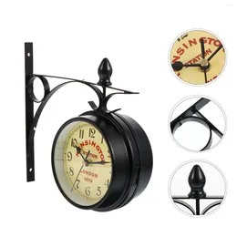 Wall Clocks Outdoor Vintage Decor Double Sided Hanging Decors Two Wrought Iron Retro Home