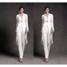 Bride The Mother Elegant Of Pant Suits With Jacket For Wedding V Neck Mother's Suit Long Sleeve Beads Formal Prom Evening Dress 's mal