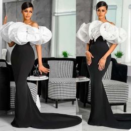 Elegant Shoulder Evening Sexy Off The Gown Black Feather Mermaid Dresses Pleated Neck Sweep Floor Prom Dress Formal