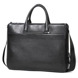 Large Capacity Briefcase Genuine Leather Laptop Bag High Quality Men Bags Multiple Compartments 240418