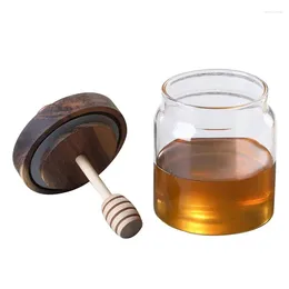 Storage Bottles Honey Bottle With Wooden Stirring Rod Glass Vials Corks Stopper Decorative Wide Mouth Jar Safe Food