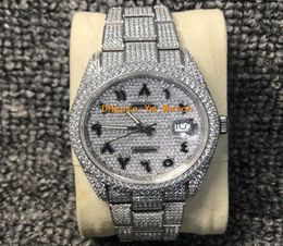 Arabic Dial Watch Diamond Watch Luxury Iced Out Watch ETA 2824 Automatic 41MM Men Silver Waterproof 904L Stainless Set CZ Diamond3355592