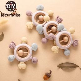 Lets Make 1PC Silicone Teether Baby Rudder Shape Wooden Ring Kid Gift BPA Free Children Goods Teething Toy 240420