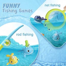 Baby Bath Toys Magnet Baby Bath Fishing Toys Wind-up Swimming Whales Bathtub Toy Fishing Game Water Tub Toys Set with Fishing Pole Net for Kids